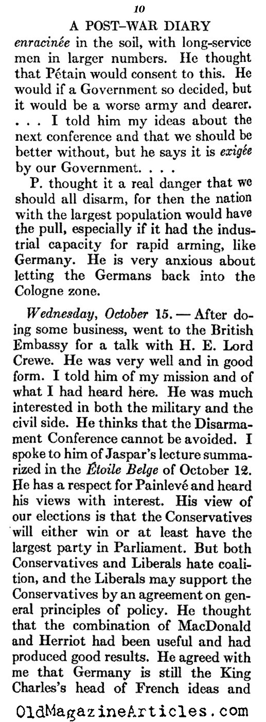 Post-War Diary (Atlantic Monthly, 1928)